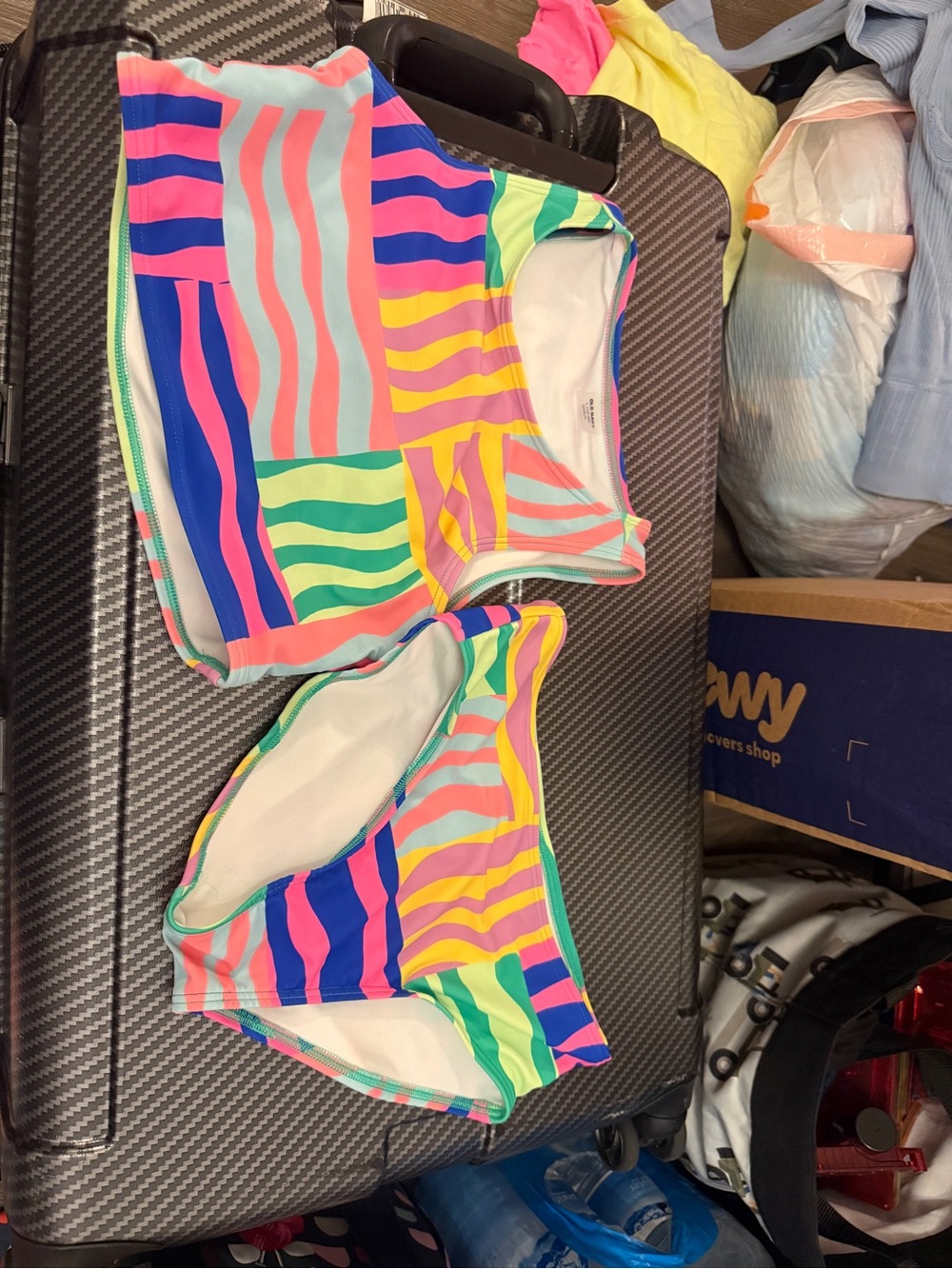 Old Navy Girls Multicolor Neon Stripe Two-Piece Swimsuit